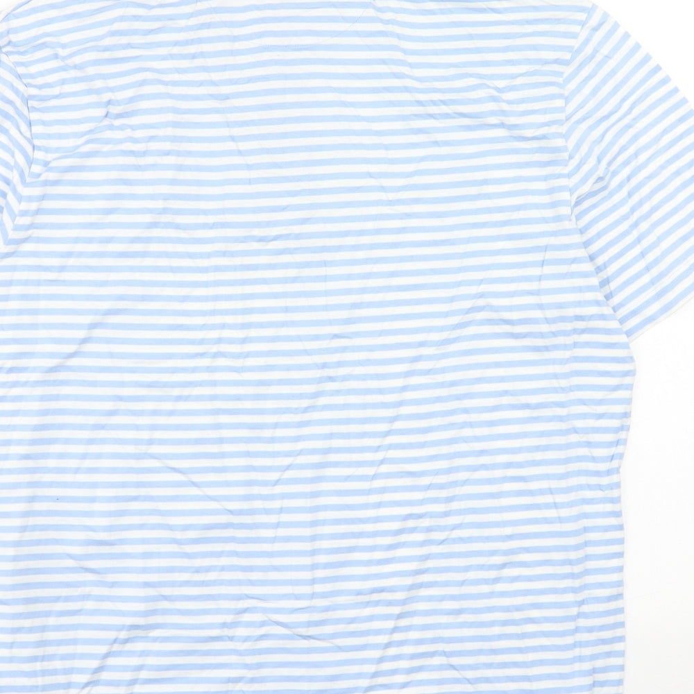 Marks and Spencer Mens Blue Striped Cotton Polo Size L Collared Button