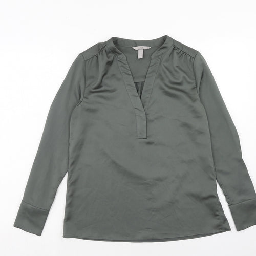 H&M Womens Green Polyester Basic Blouse Size S V-Neck