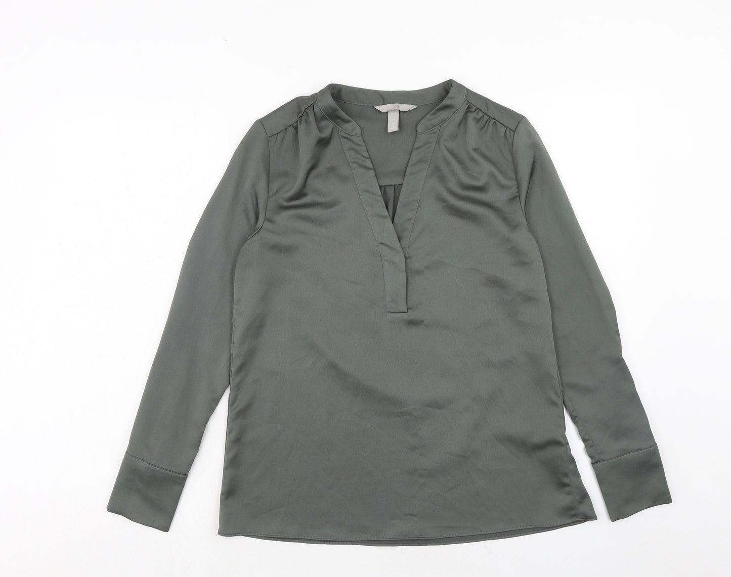 H&M Womens Green Polyester Basic Blouse Size S V-Neck