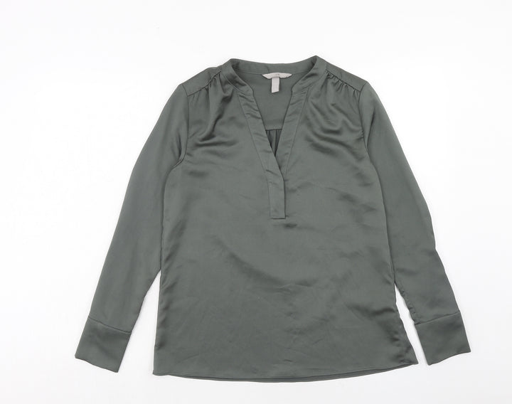 H&M Womens Green Polyester Basic Blouse Size S V-Neck