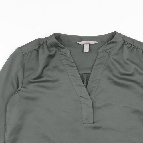 H&M Womens Green Polyester Basic Blouse Size S V-Neck
