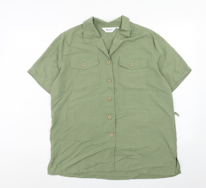 Damart Womens Green Viscose Basic Button-Up Size 16 Collared