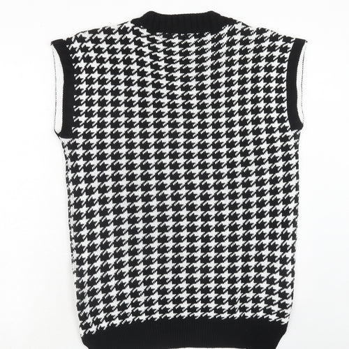 Rebellious Womens Black V-Neck Geometric Acrylic Pullover Jumper Size S
