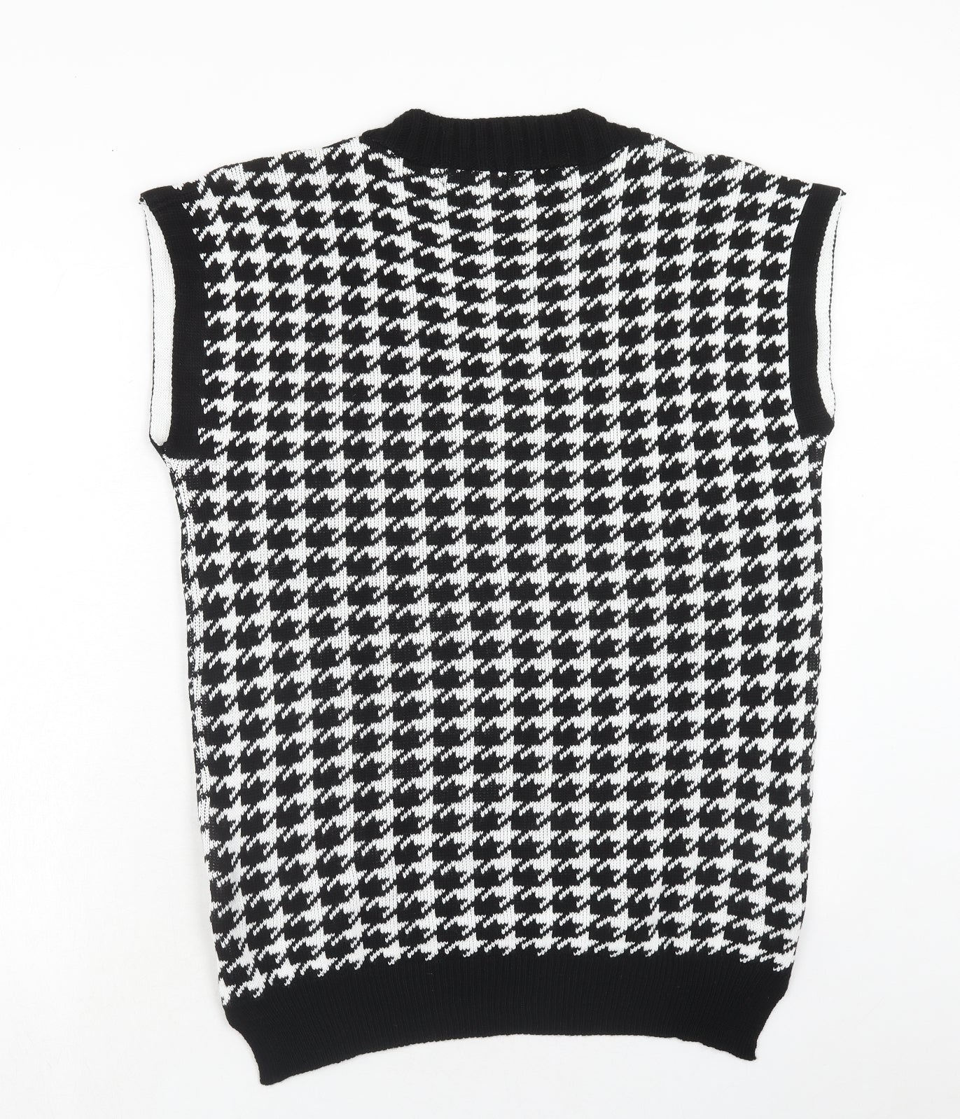 Rebellious Womens Black V-Neck Geometric Acrylic Pullover Jumper Size S