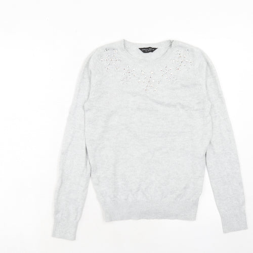 Dorothy Perkins Womens Grey Round Neck Cotton Pullover Jumper Size 8