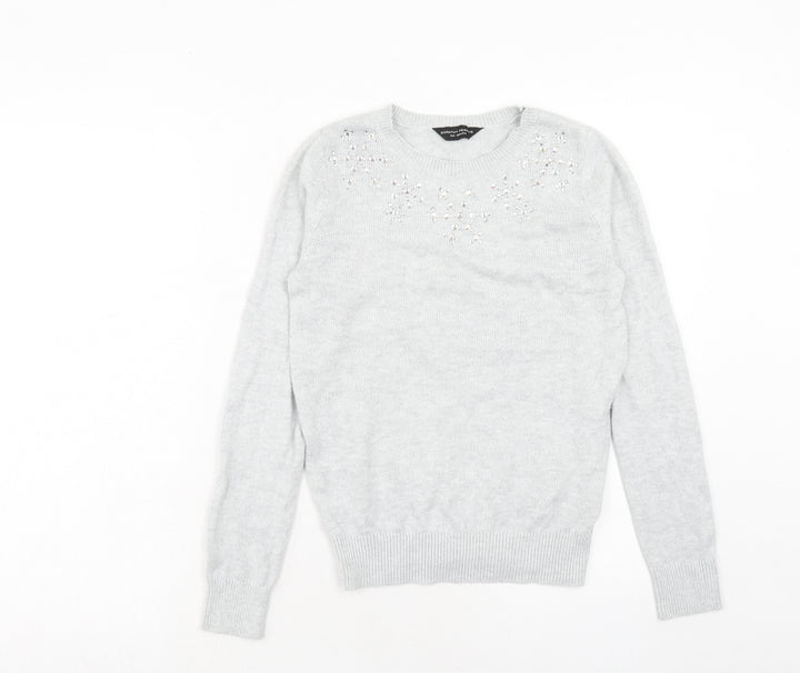 Dorothy Perkins Womens Grey Round Neck Cotton Pullover Jumper Size 8