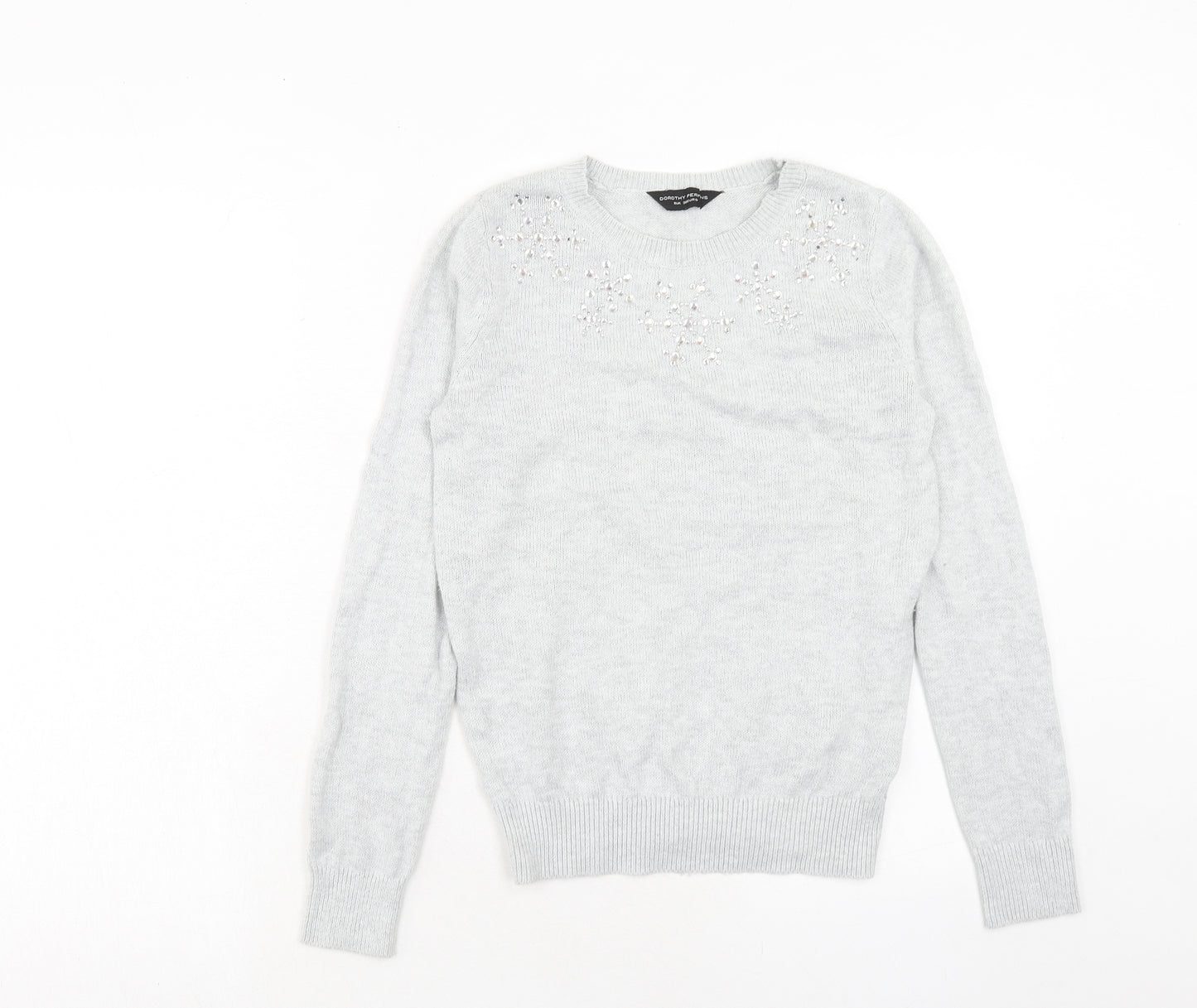 Dorothy Perkins Womens Grey Round Neck Cotton Pullover Jumper Size 8