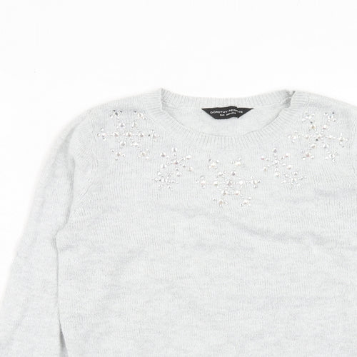 Dorothy Perkins Womens Grey Round Neck Cotton Pullover Jumper Size 8