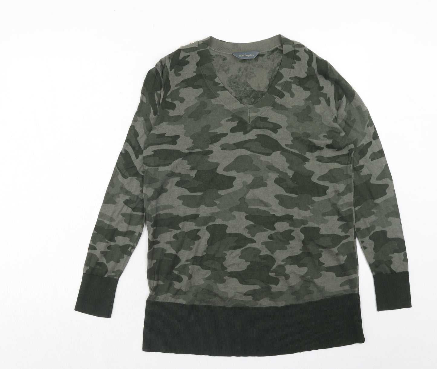 Ruth Langsford Womens Red V-Neck Camouflage Cotton Pullover Jumper Size L