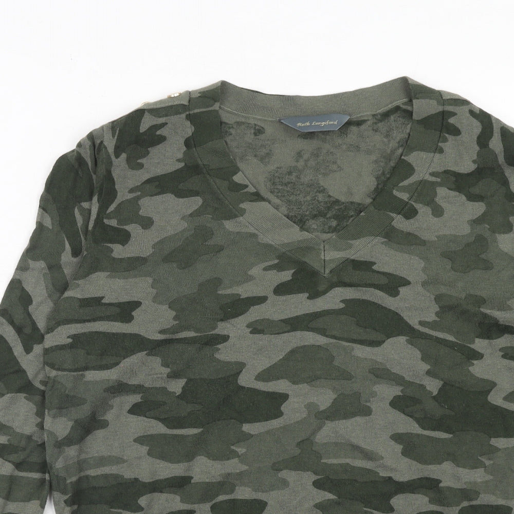 Ruth Langsford Womens Red V-Neck Camouflage Cotton Pullover Jumper Size L