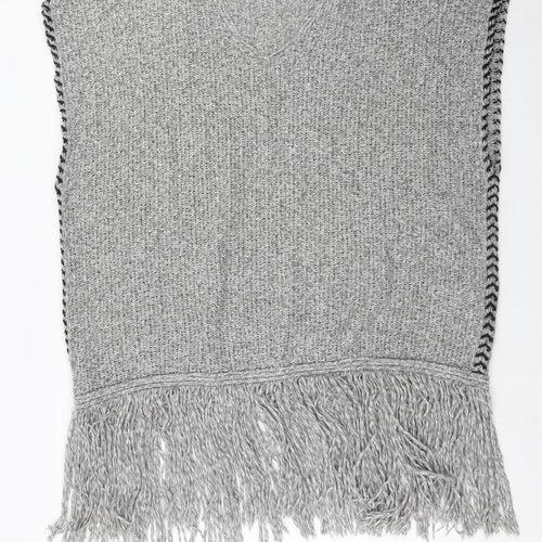 Topshop Womens Grey V-Neck Geometric Acrylic Pullover Jumper Size M
