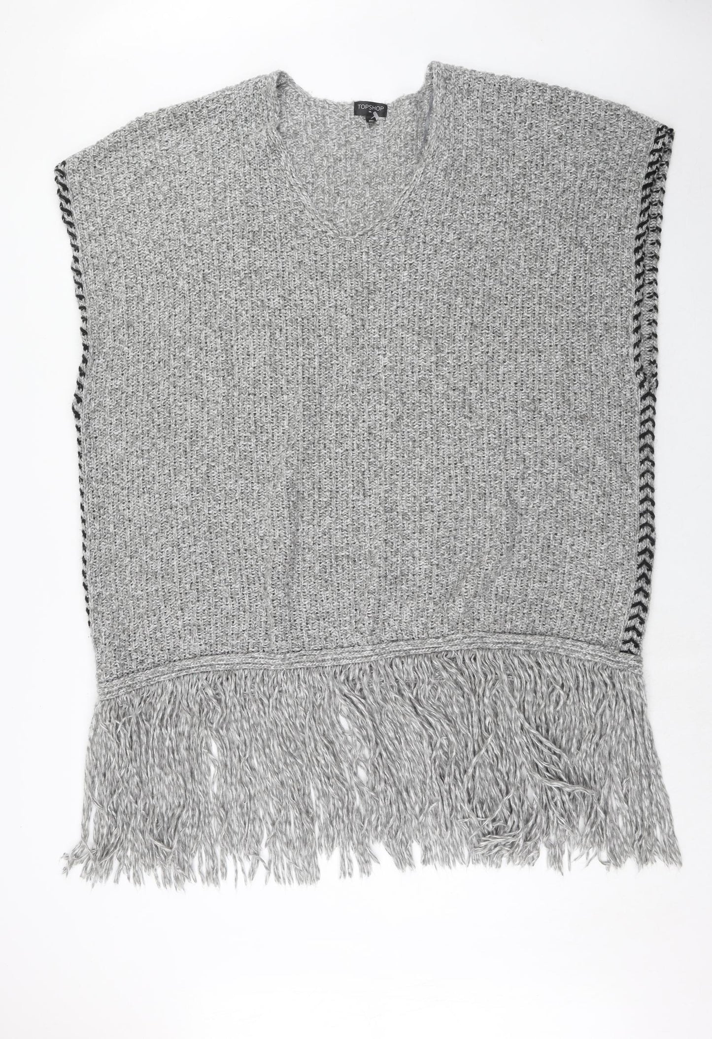 Topshop Womens Grey V-Neck Geometric Acrylic Pullover Jumper Size M