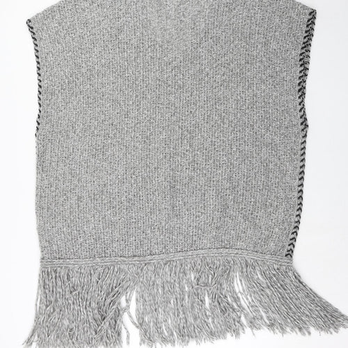 Topshop Womens Grey V-Neck Geometric Acrylic Pullover Jumper Size M