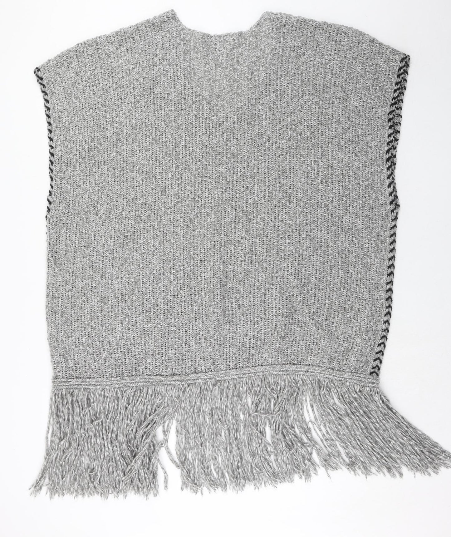 Topshop Womens Grey V-Neck Geometric Acrylic Pullover Jumper Size M