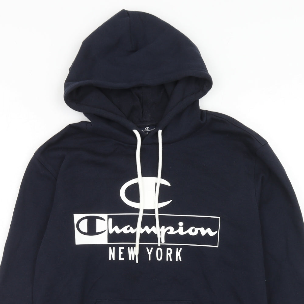 Champion Mens Blue Cotton Pullover Hoodie Size M - New York