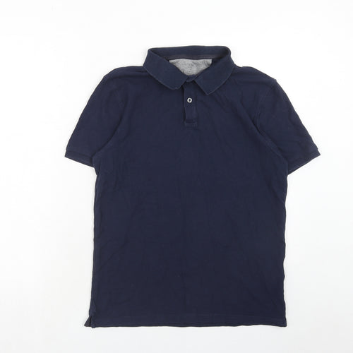 Marks and Spencer Mens Blue Cotton Polo Size L Collared Button