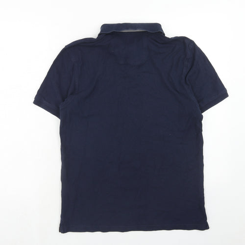 Marks and Spencer Mens Blue Cotton Polo Size L Collared Button