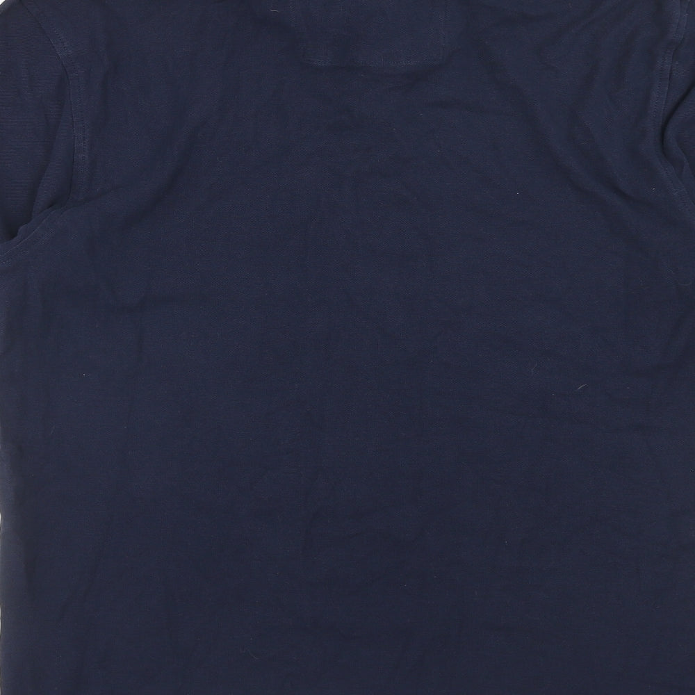 Marks and Spencer Mens Blue Cotton Polo Size L Collared Button
