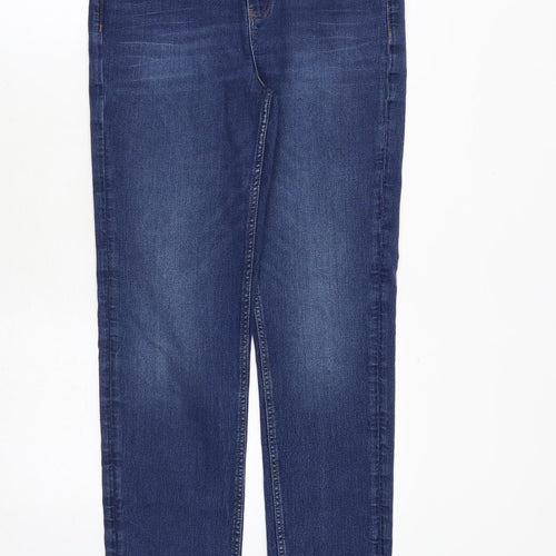 Marks and Spencer Womens Blue Cotton Straight Jeans Size 12 Regular Zip