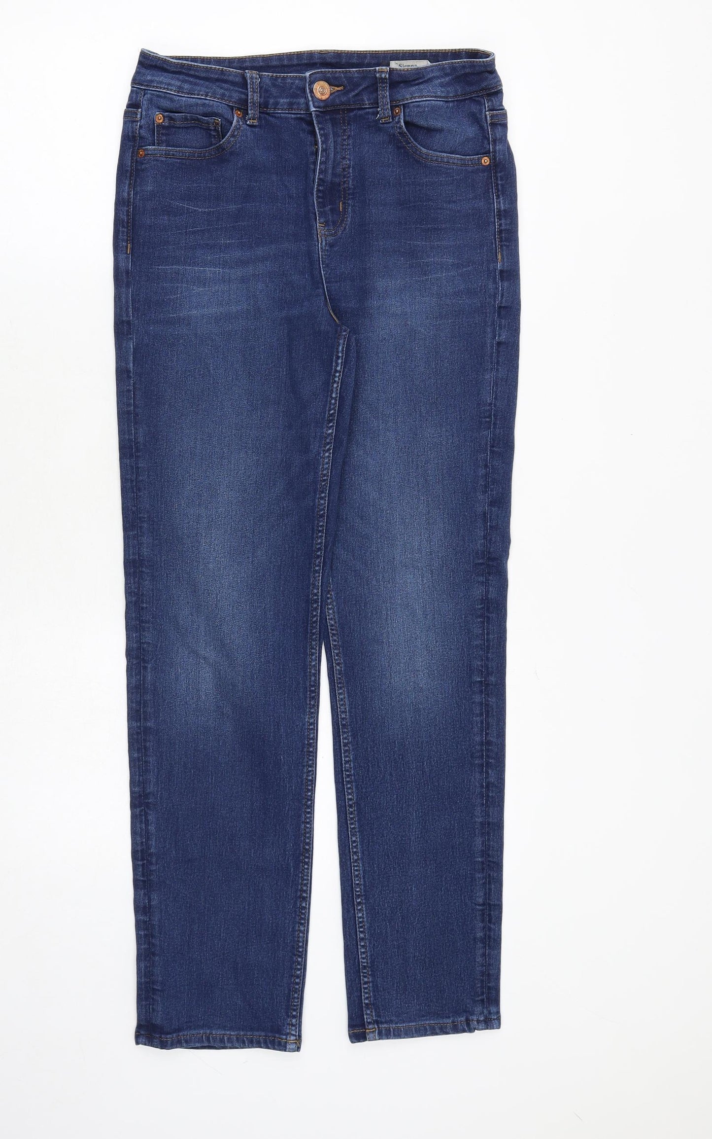 Marks and Spencer Womens Blue Cotton Straight Jeans Size 12 Regular Zip