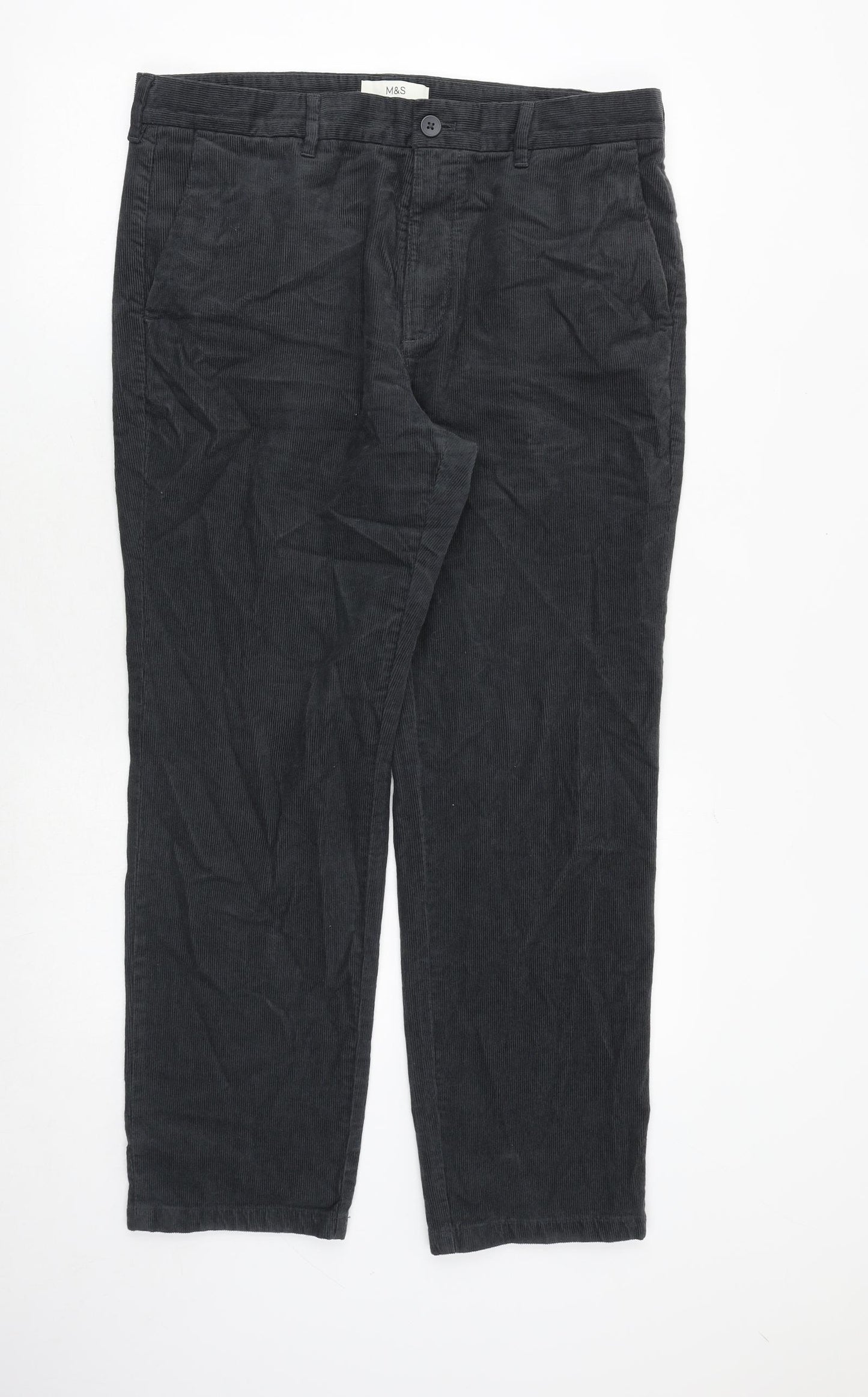 Marks and Spencer Mens Grey Cotton Trousers Size 34 in L29 in Regular Zip
