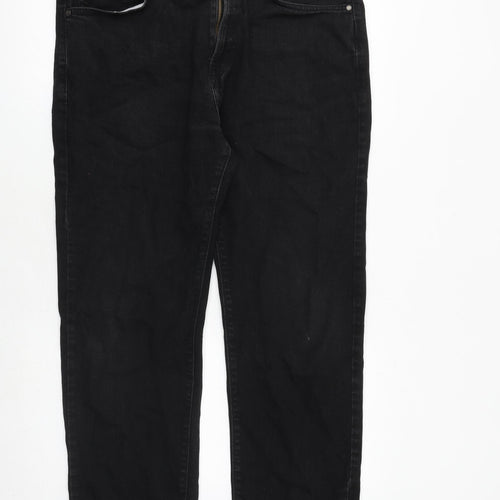 Marks and Spencer Mens Black Cotton Straight Jeans Size 36 in L29 in Regular Zip