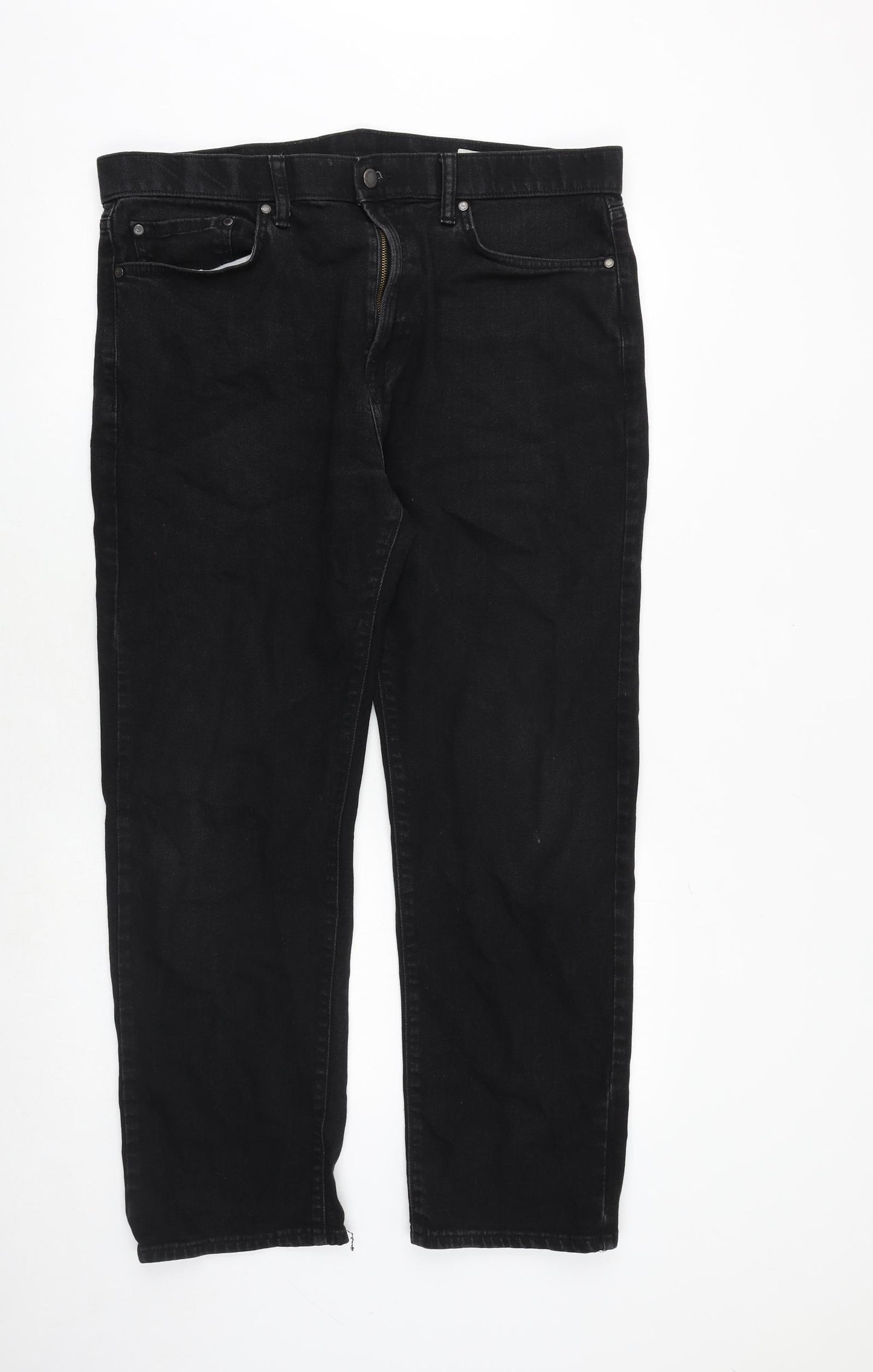 Marks and Spencer Mens Black Cotton Straight Jeans Size 36 in L29 in Regular Zip