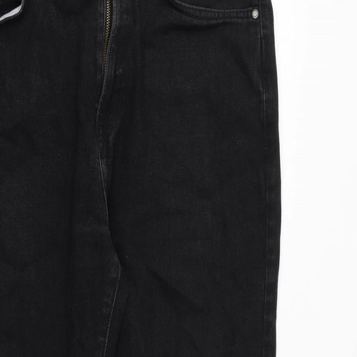 Marks and Spencer Mens Black Cotton Straight Jeans Size 36 in L29 in Regular Zip