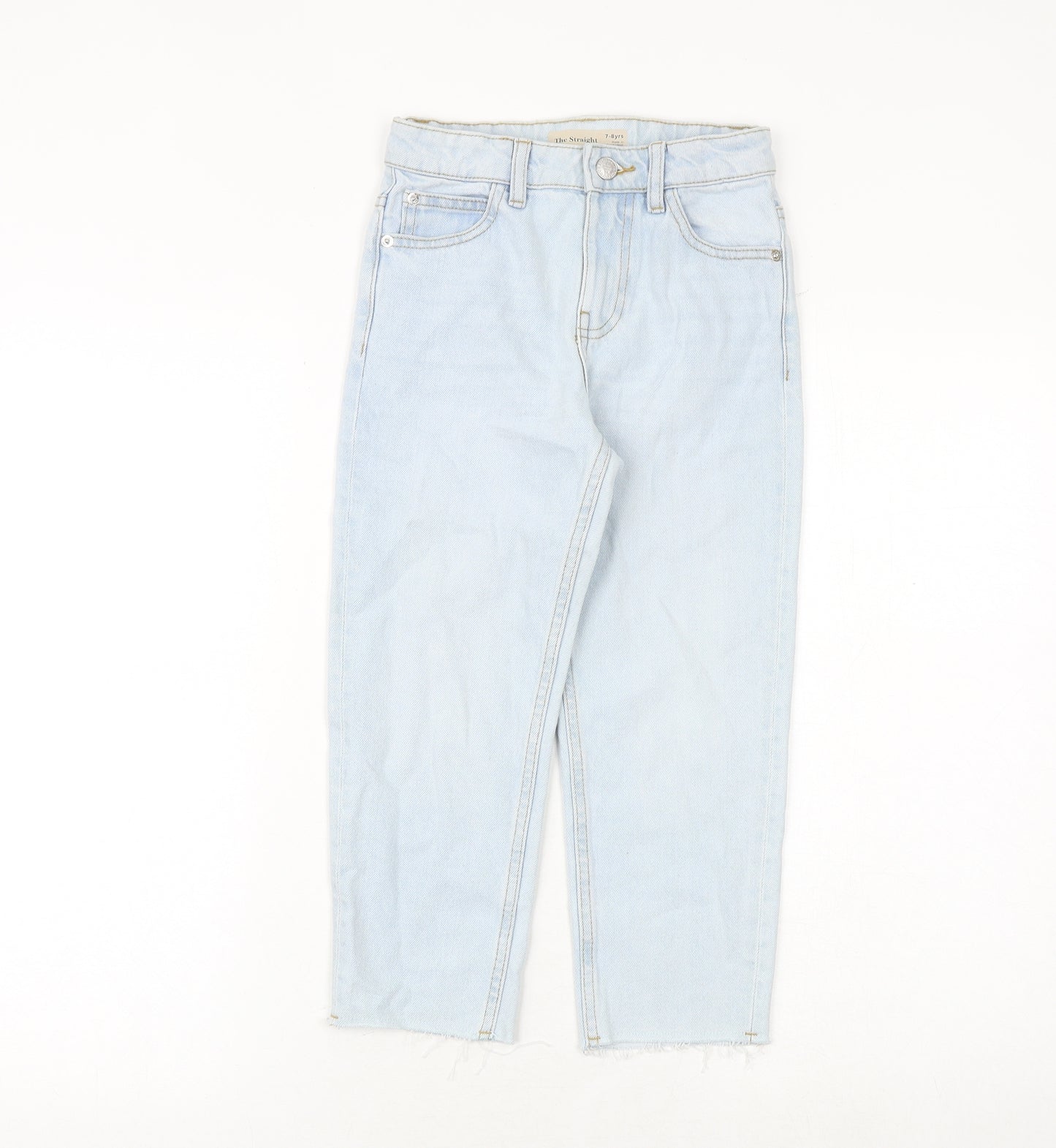 Marks and Spencer Girls Blue 100% Cotton Straight Jeans Size 7-8 Years Regular Zip