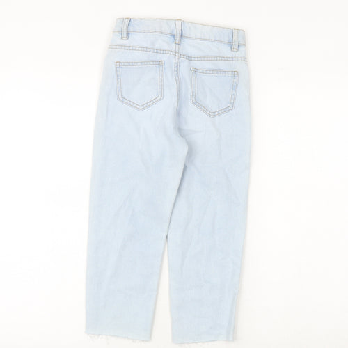 Marks and Spencer Girls Blue 100% Cotton Straight Jeans Size 7-8 Years Regular Zip