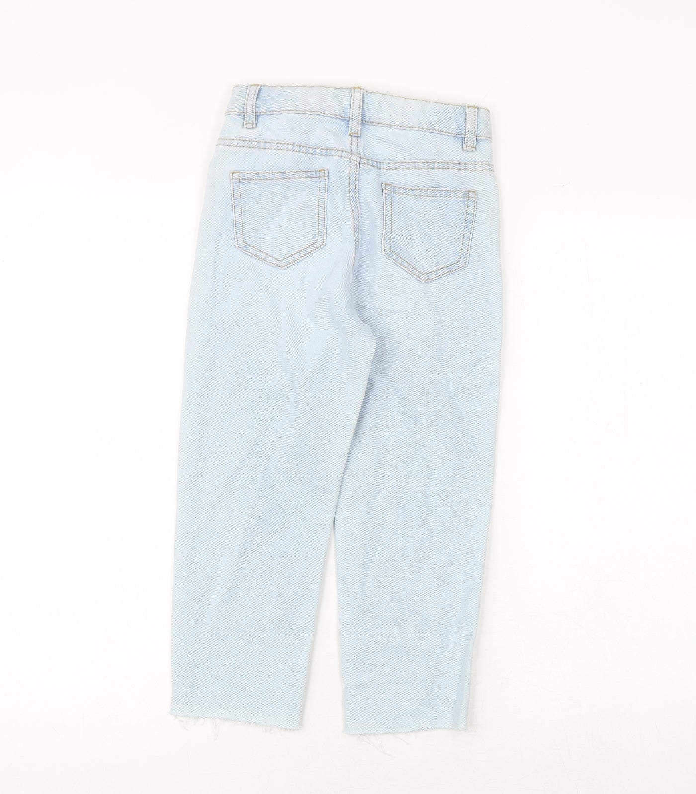 Marks and Spencer Girls Blue 100% Cotton Straight Jeans Size 7-8 Years Regular Zip