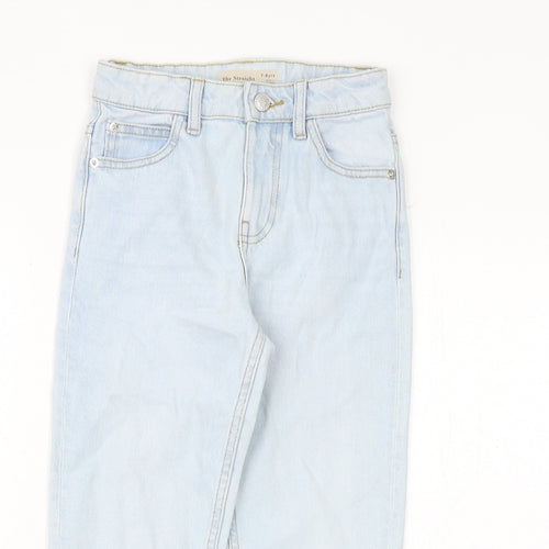 Marks and Spencer Girls Blue 100% Cotton Straight Jeans Size 7-8 Years Regular Zip