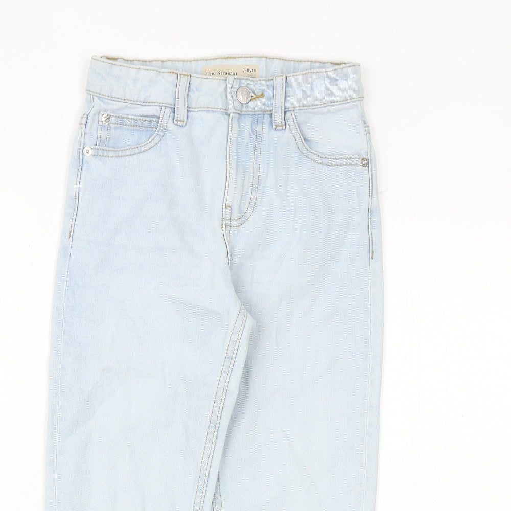Marks and Spencer Girls Blue 100% Cotton Straight Jeans Size 7-8 Years Regular Zip