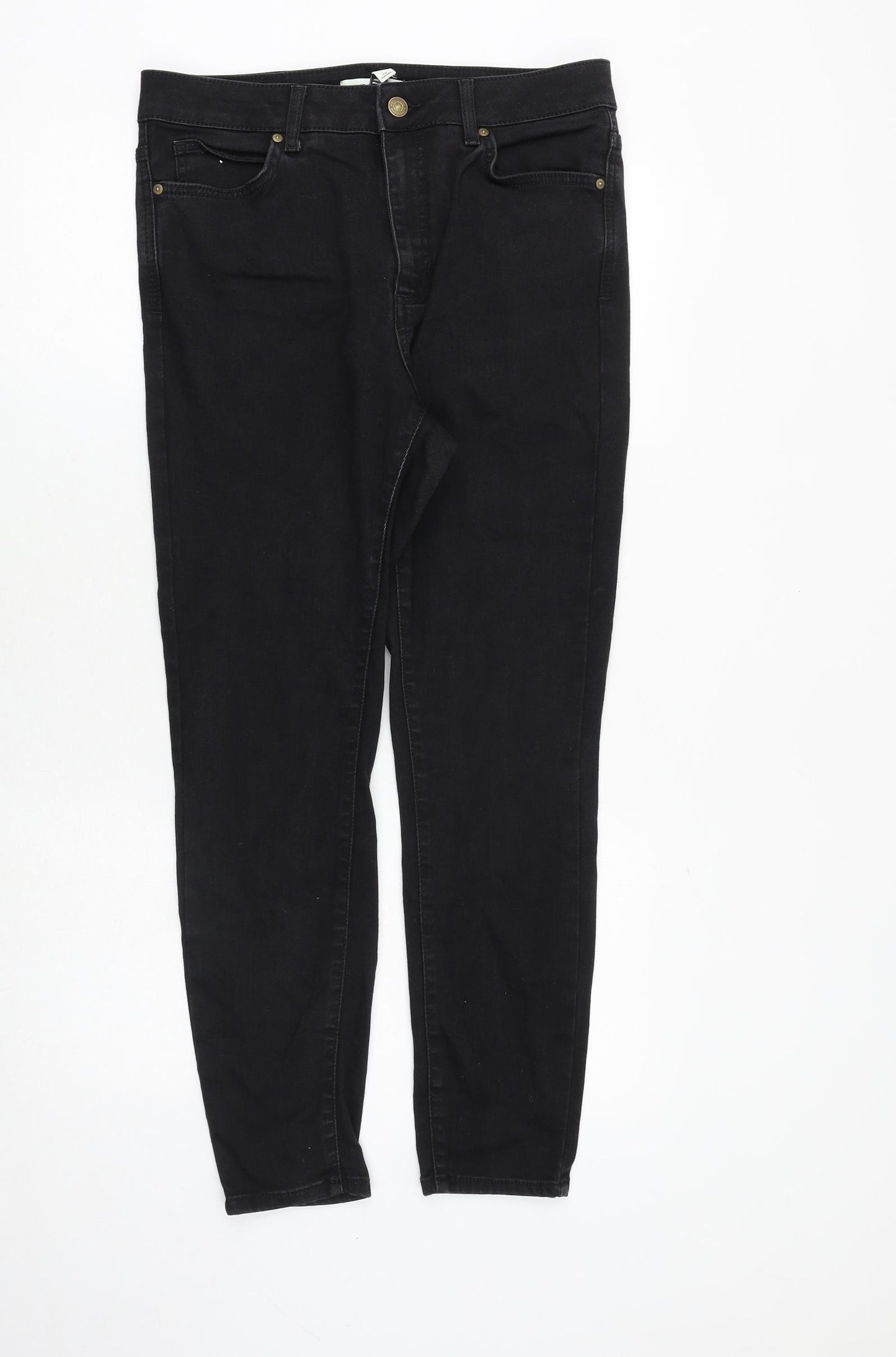 Marks and Spencer Womens Black Cotton Skinny Jeans Size 14 Regular Zip