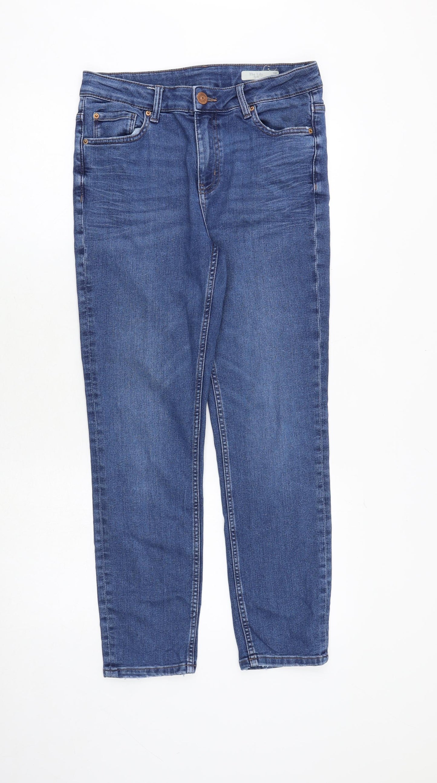Marks and Spencer Womens Blue Cotton Straight Jeans Size 10 Slim Zip