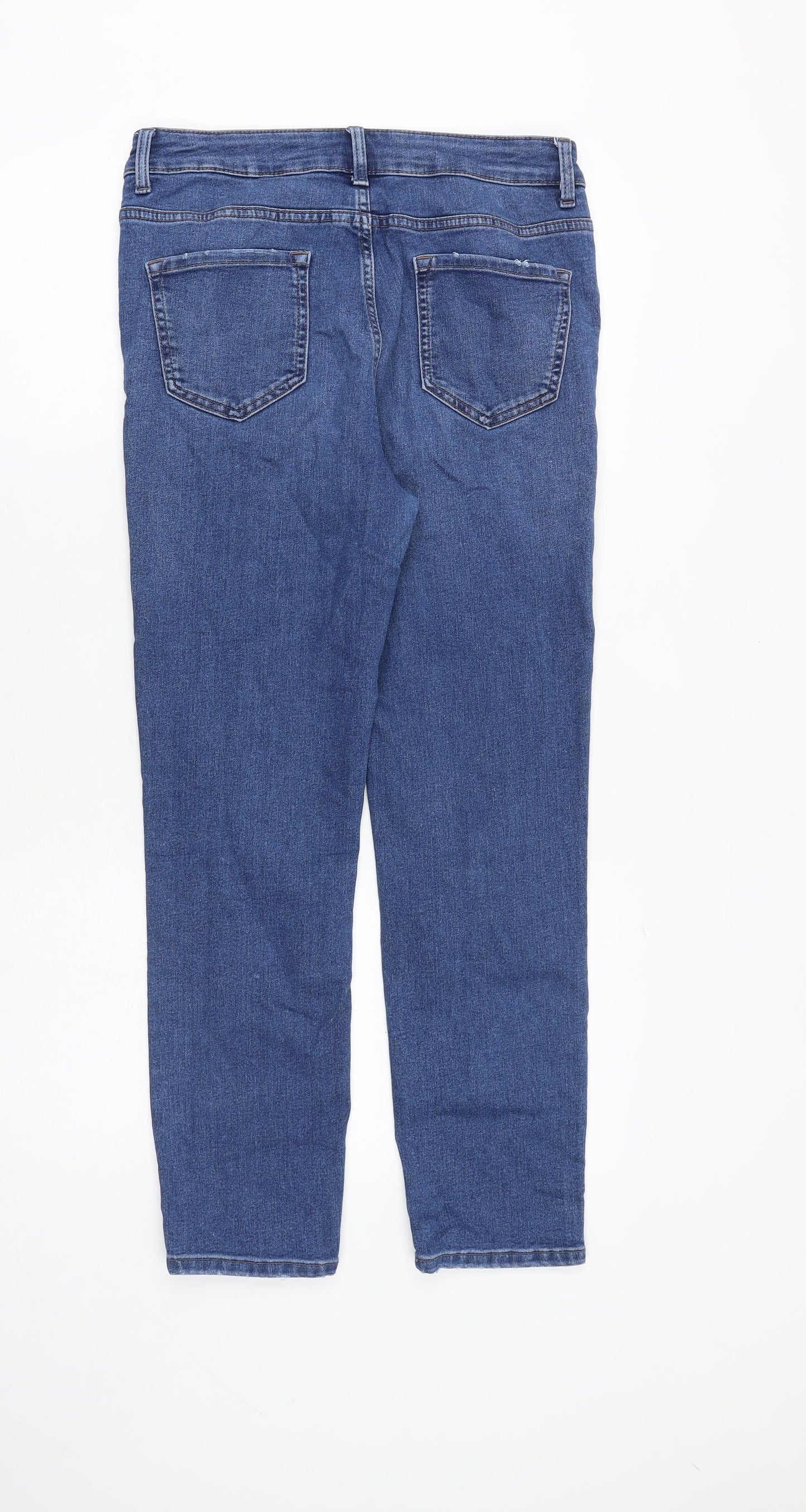 Marks and Spencer Womens Blue Cotton Straight Jeans Size 10 Slim Zip