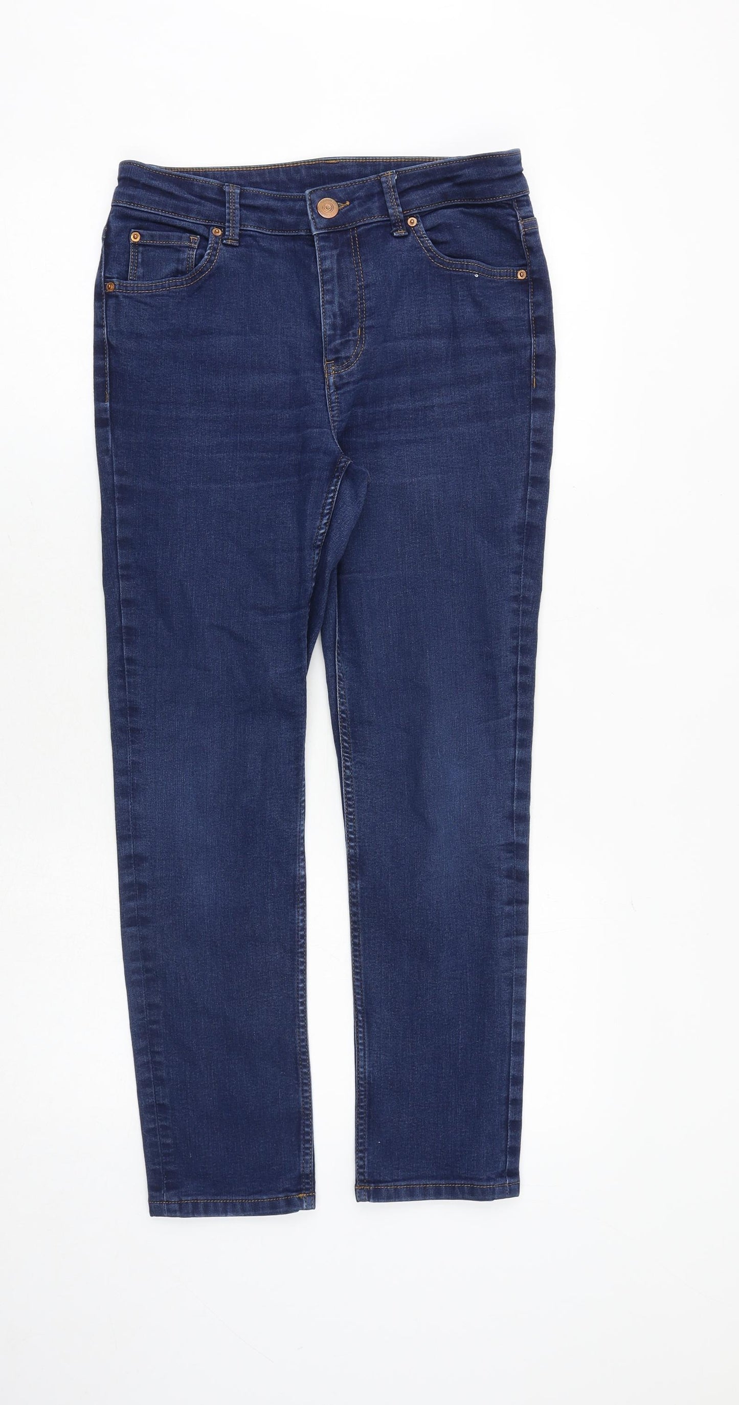 Marks and Spencer Womens Blue Cotton Straight Jeans Size 10 Slim Zip