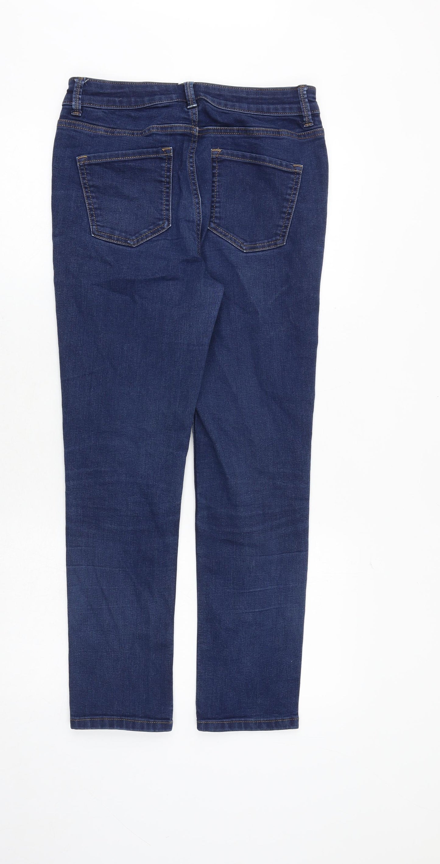 Marks and Spencer Womens Blue Cotton Straight Jeans Size 10 Slim Zip