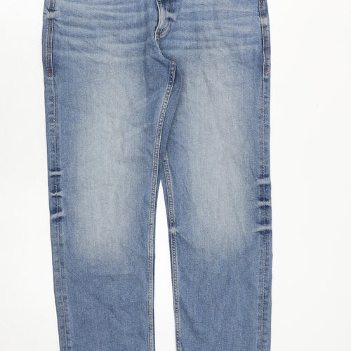 Marks and Spencer Mens Blue Cotton Straight Jeans Size 34 in L31 in Regular Zip