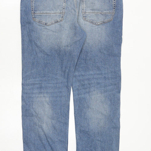 Marks and Spencer Mens Blue Cotton Straight Jeans Size 34 in L31 in Regular Zip