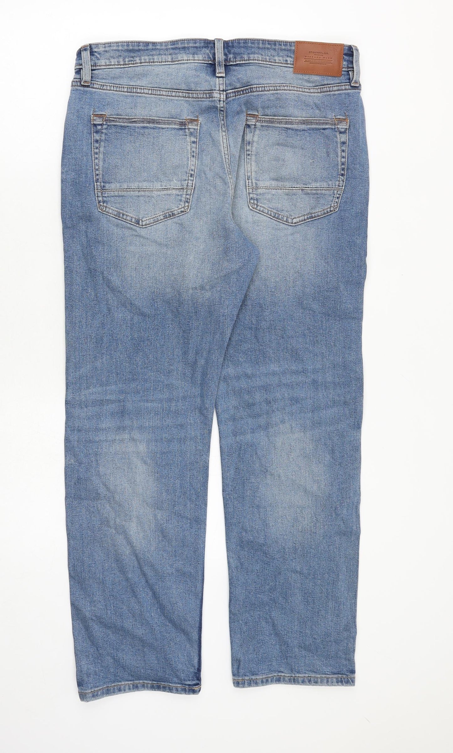 Marks and Spencer Mens Blue Cotton Straight Jeans Size 34 in L31 in Regular Zip