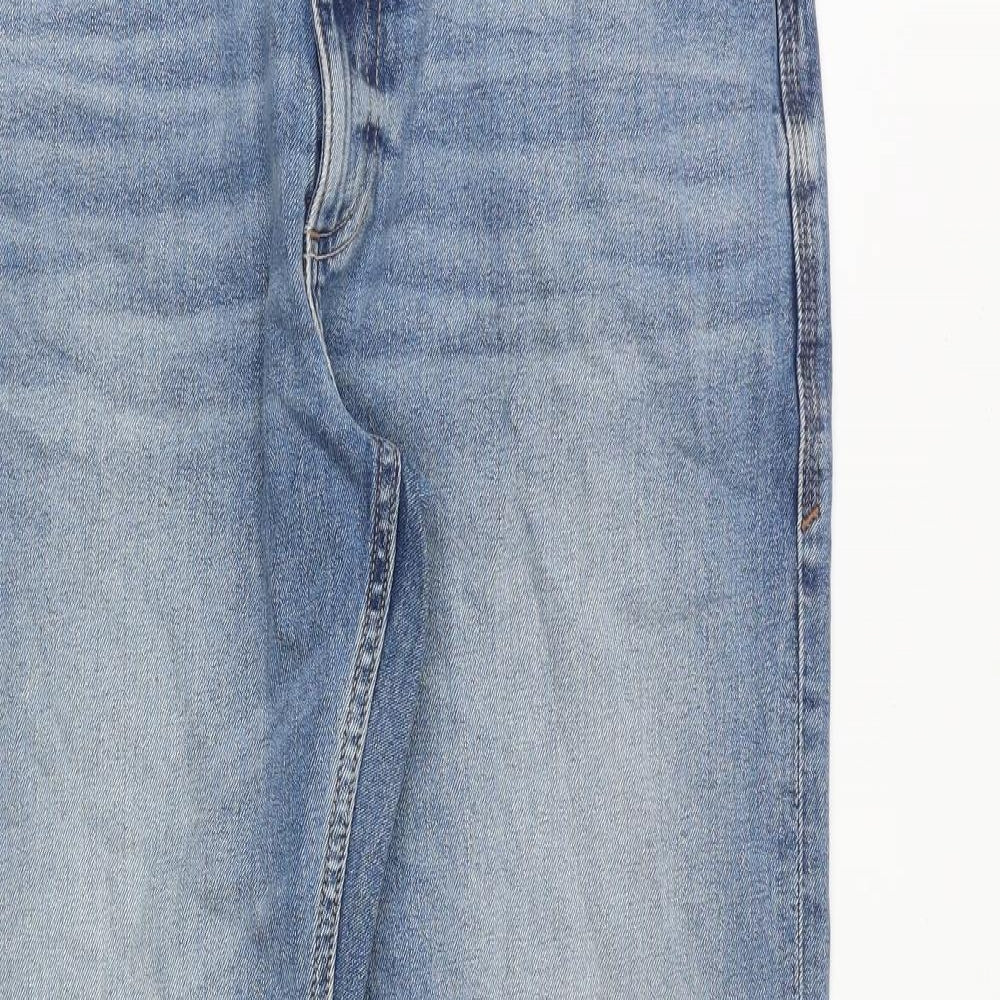 Marks and Spencer Mens Blue Cotton Straight Jeans Size 34 in L31 in Regular Zip