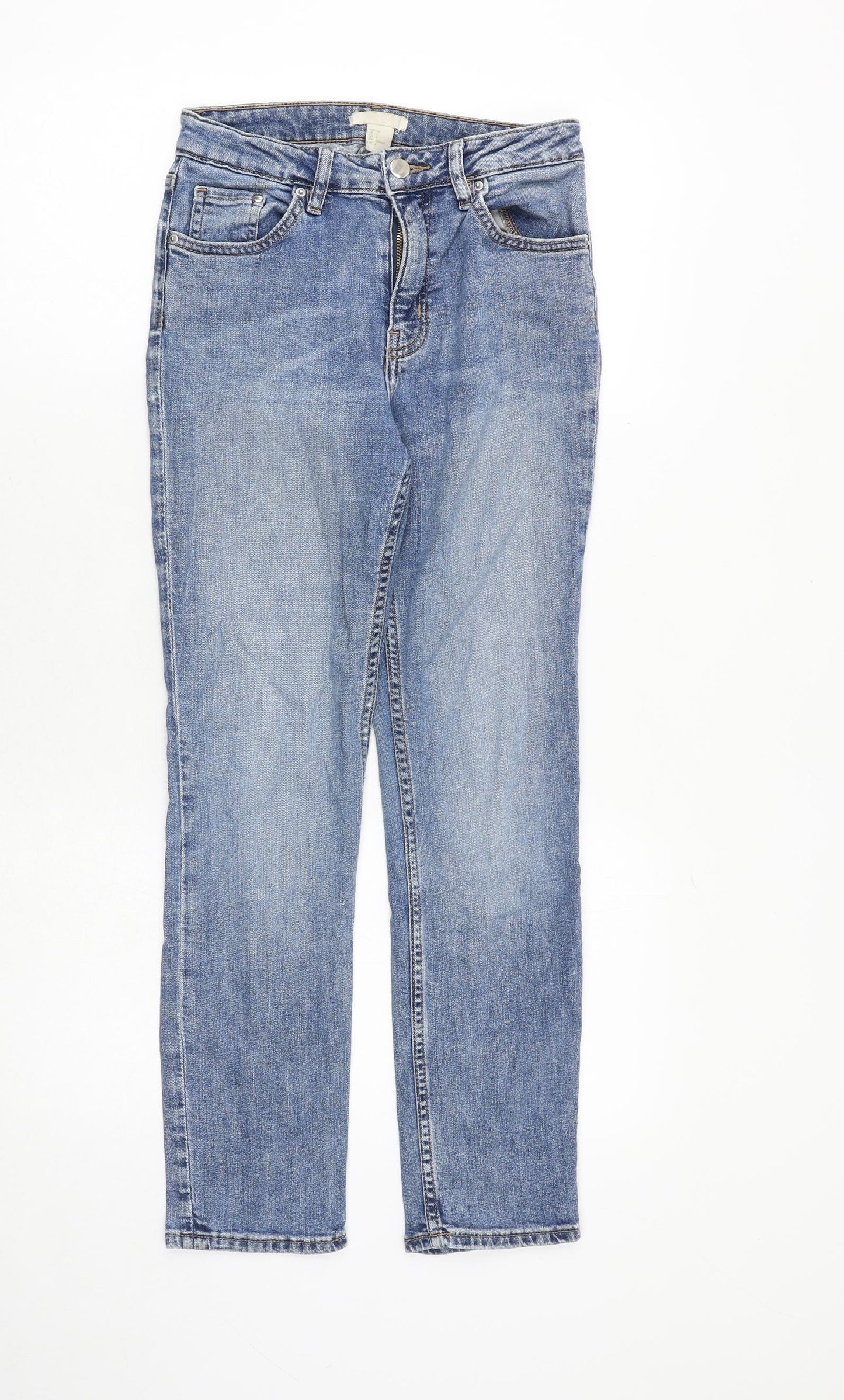 H&M Womens Blue Cotton Straight Jeans Size 6 Regular Zip