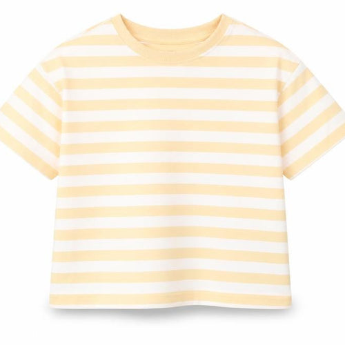 Marks and Spencer Girls Orange Striped Cotton Basic T-Shirt Size 7-8 Years Round Neck Pullover