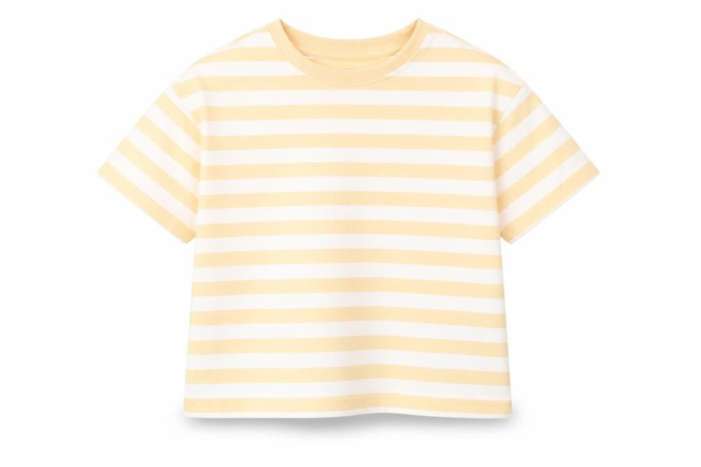 Marks and Spencer Girls Orange Striped Cotton Basic T-Shirt Size 7-8 Years Round Neck Pullover