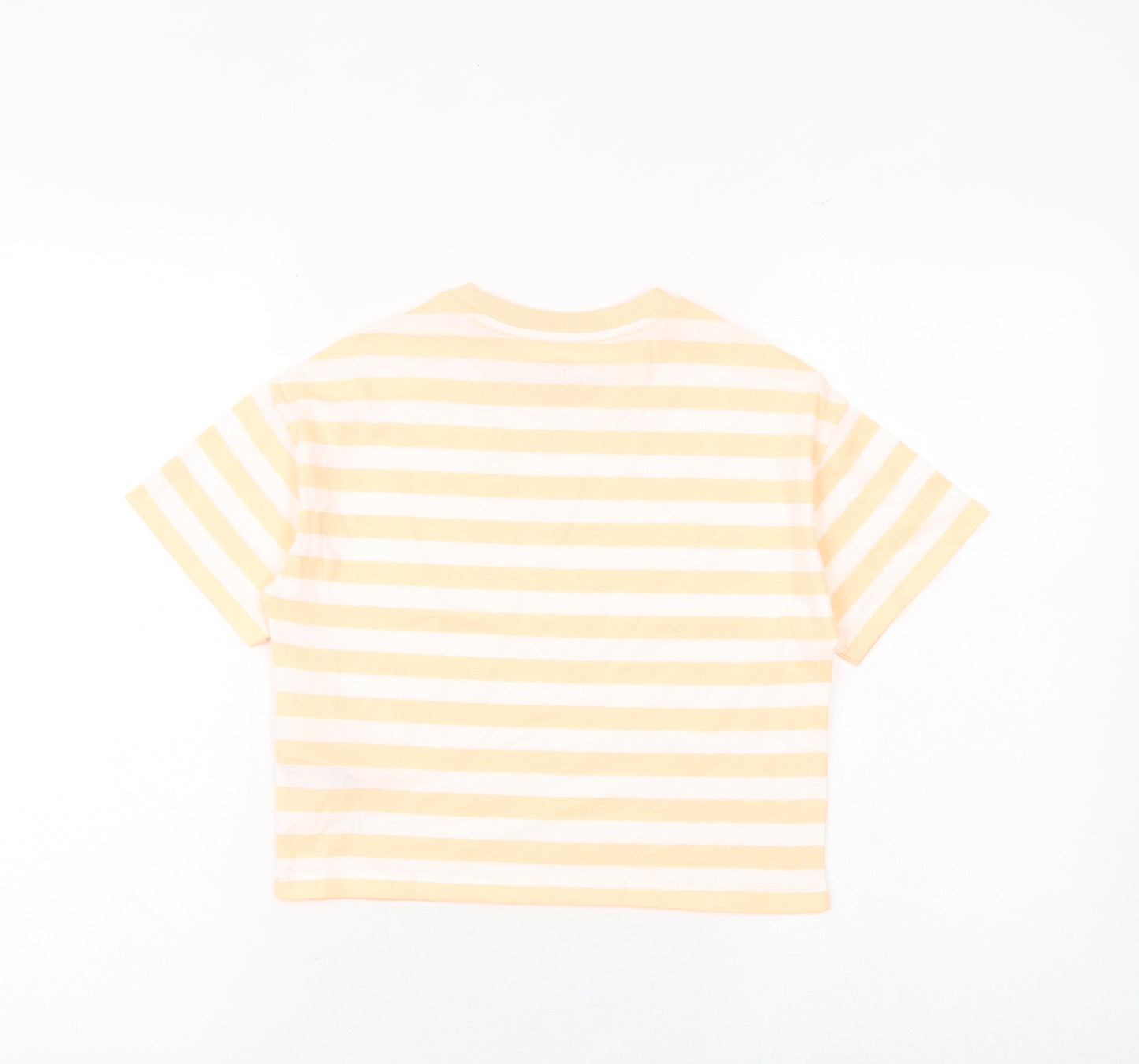 Marks and Spencer Girls Orange Striped Cotton Basic T-Shirt Size 7-8 Years Round Neck Pullover