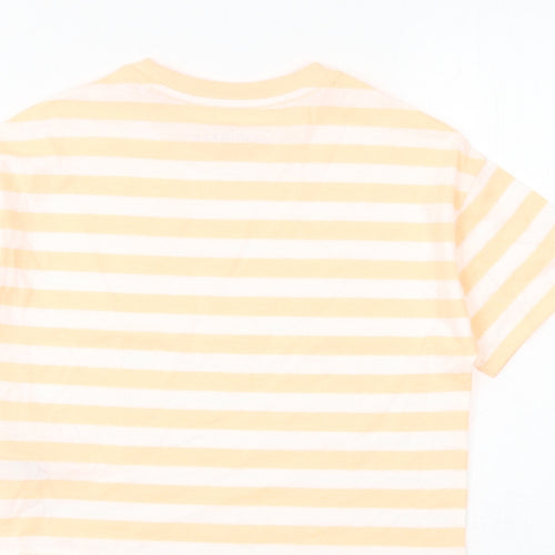 Marks and Spencer Girls Orange Striped Cotton Basic T-Shirt Size 7-8 Years Round Neck Pullover