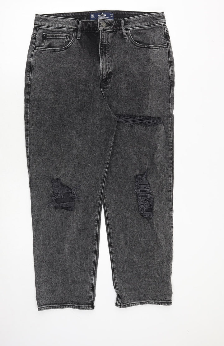 Hollister Womens Grey Cotton Mom Jeans Size 32 in L27 in Relaxed Zip