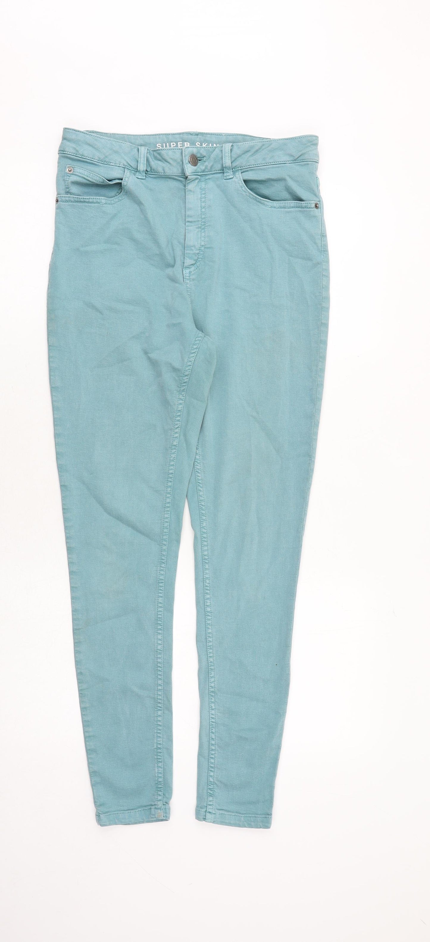 Marks and Spencer Womens Blue Cotton Skinny Jeans Size 12 Slim Zip