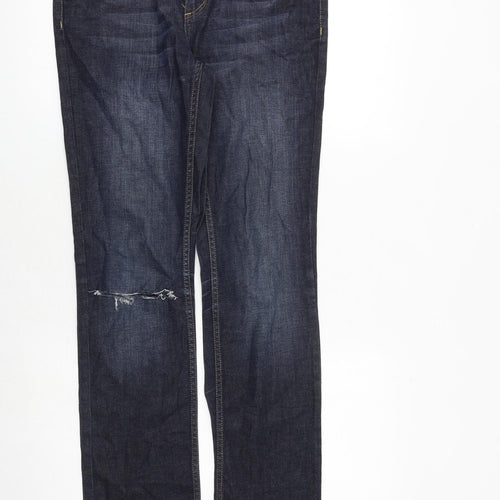 Topshop Womens Blue Cotton Straight Jeans Size 30 in Regular Zip